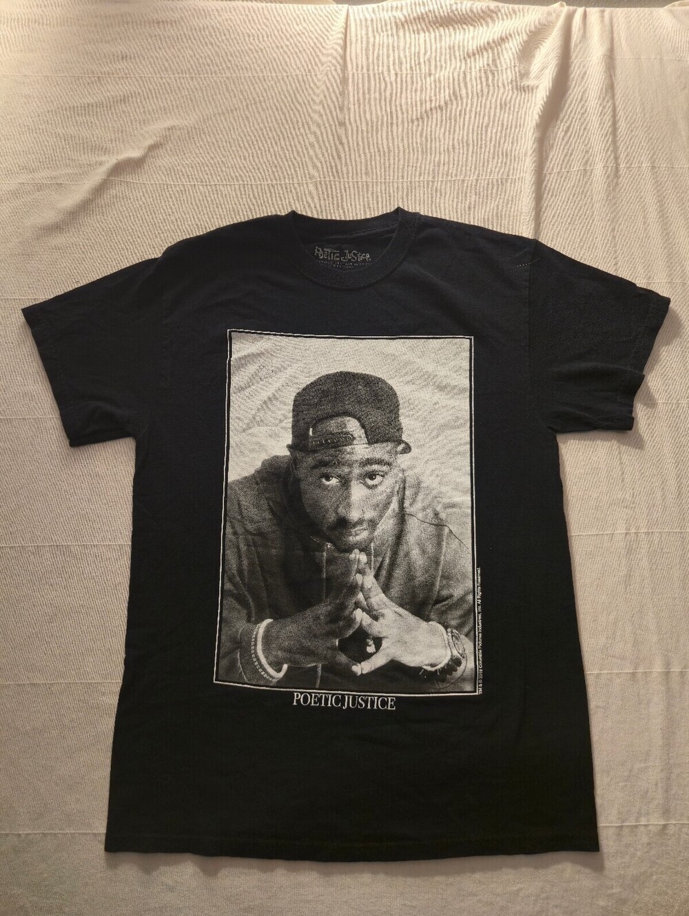 Poetic Justice Black Graphic T-Shirt with Tupac Print, Size M